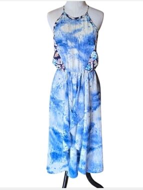$425 Rebecca Taylor 100% Silk Tie Dye Midi Dress Halter Ruffle Size 6